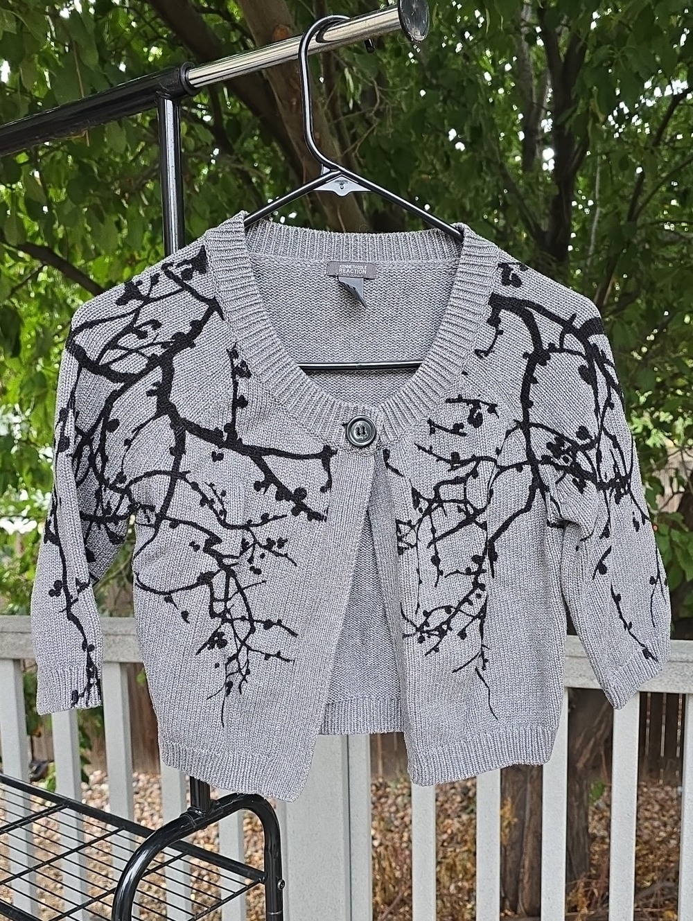 Kenneth Cole Reaction Gray Cardigan with Black Branch Motif
